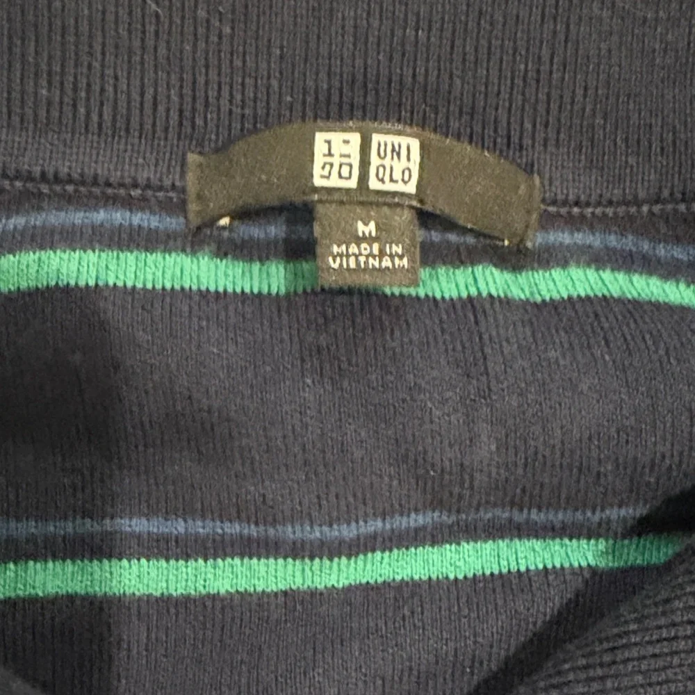 Uniqlo Navy and Green Striped Polo Sweater - Picture 2 of 7